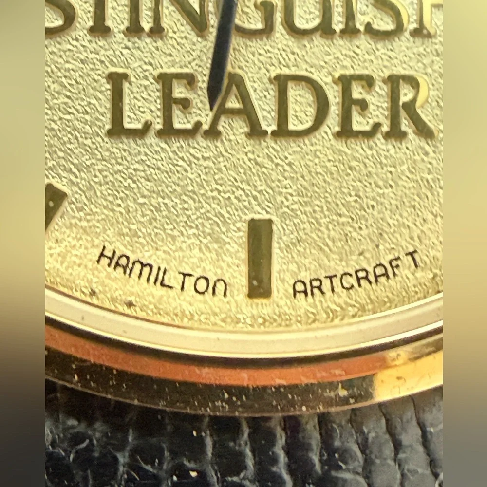 Hamilton Rare Distinguished Leader Watch New in Box Gold Dial Case Leather Strap